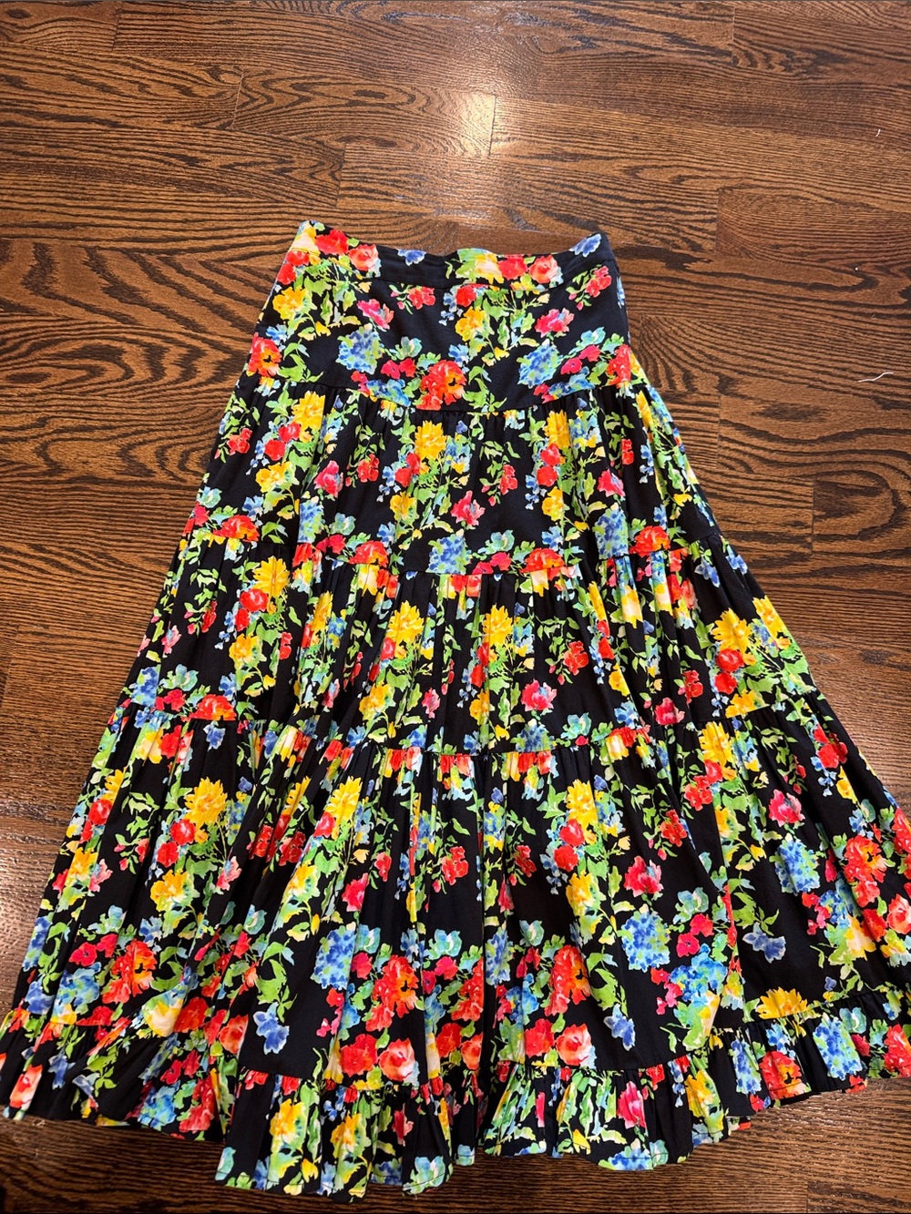 Caroline Constas Black Maxi Skirt with Bright Floral Print